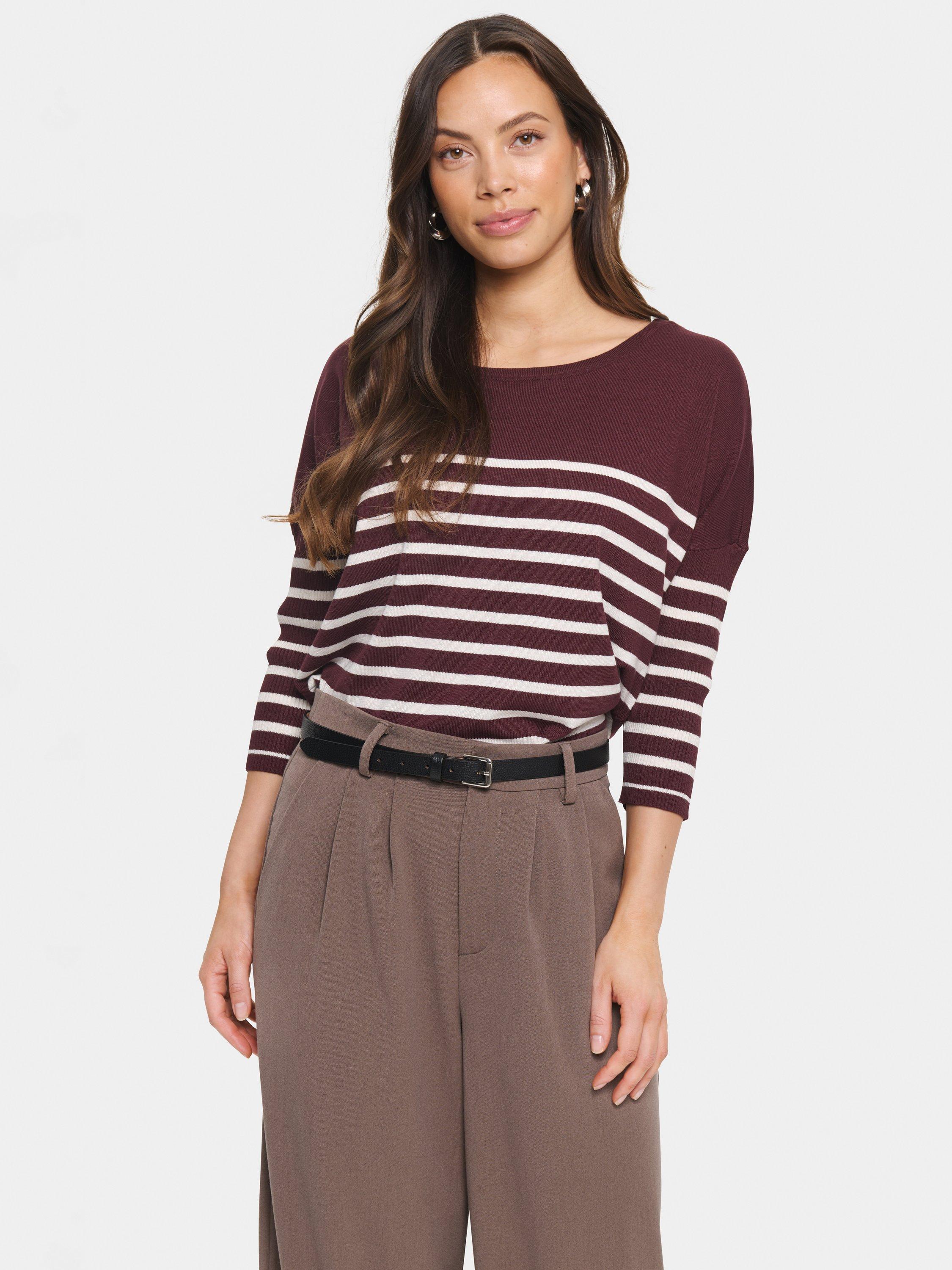 Product image 1 of 6, which shows Saint Tropez Mila Stripe Casual Fit Top, Decadent Chocolate Fog, XS