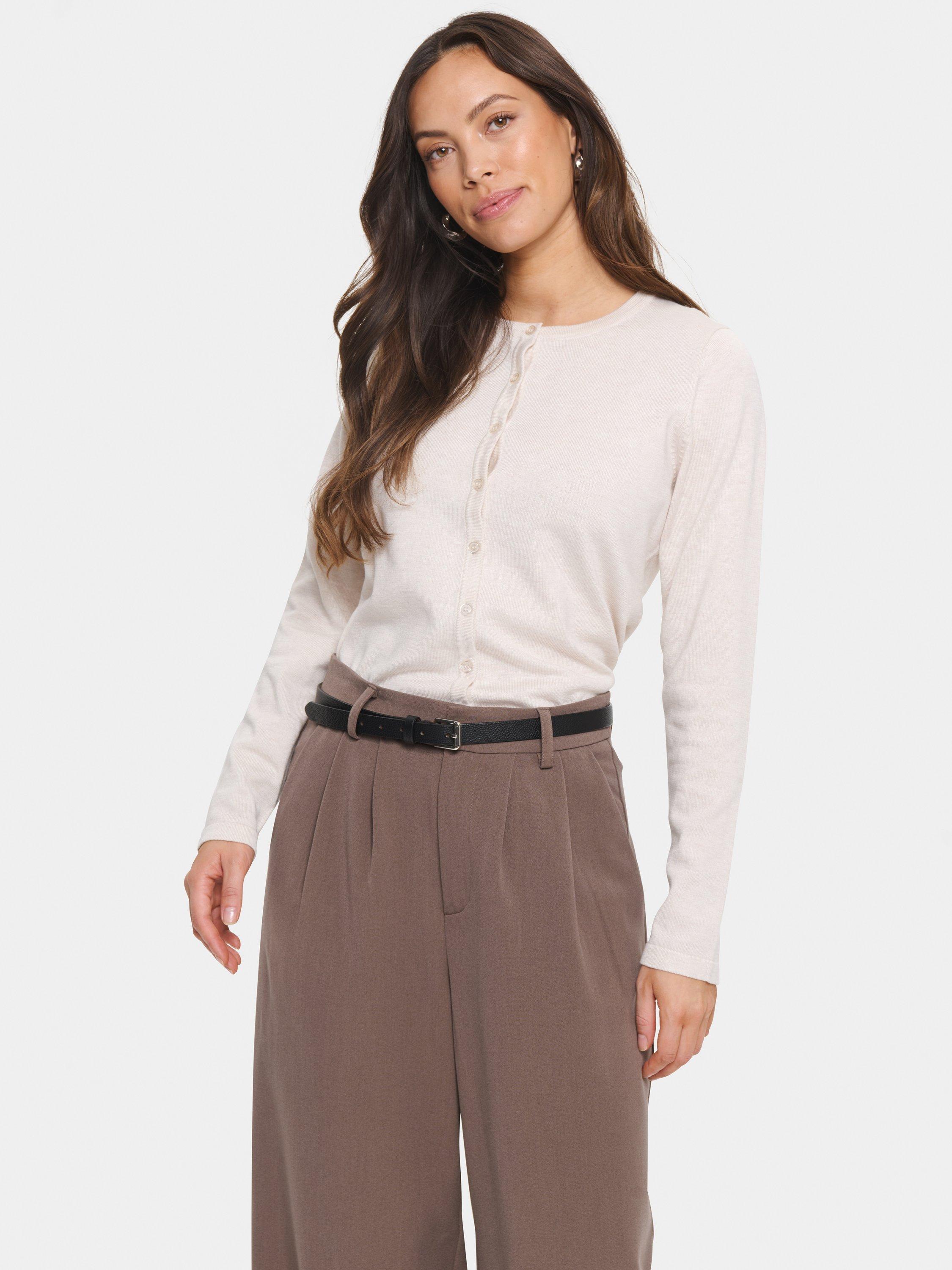 Product image 1 of 6, which shows Saint Tropez Mila Long Sleeve Round Neck Cardigan, Beige, XS