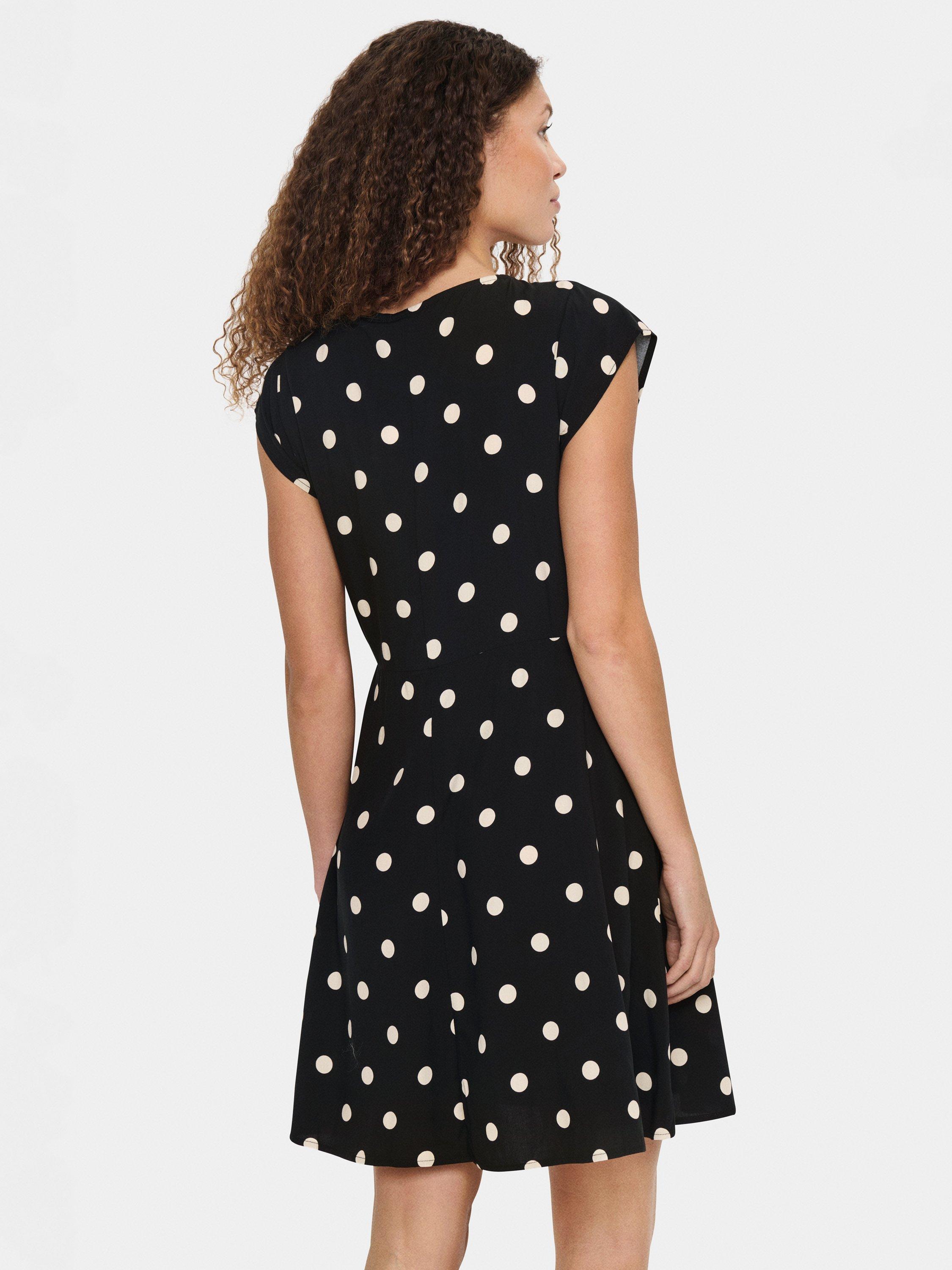 Product image 2 of 6, which shows Saint Tropez Gisla Polka Dot Crew Neck Mini Dress, Black/Multi, XS
