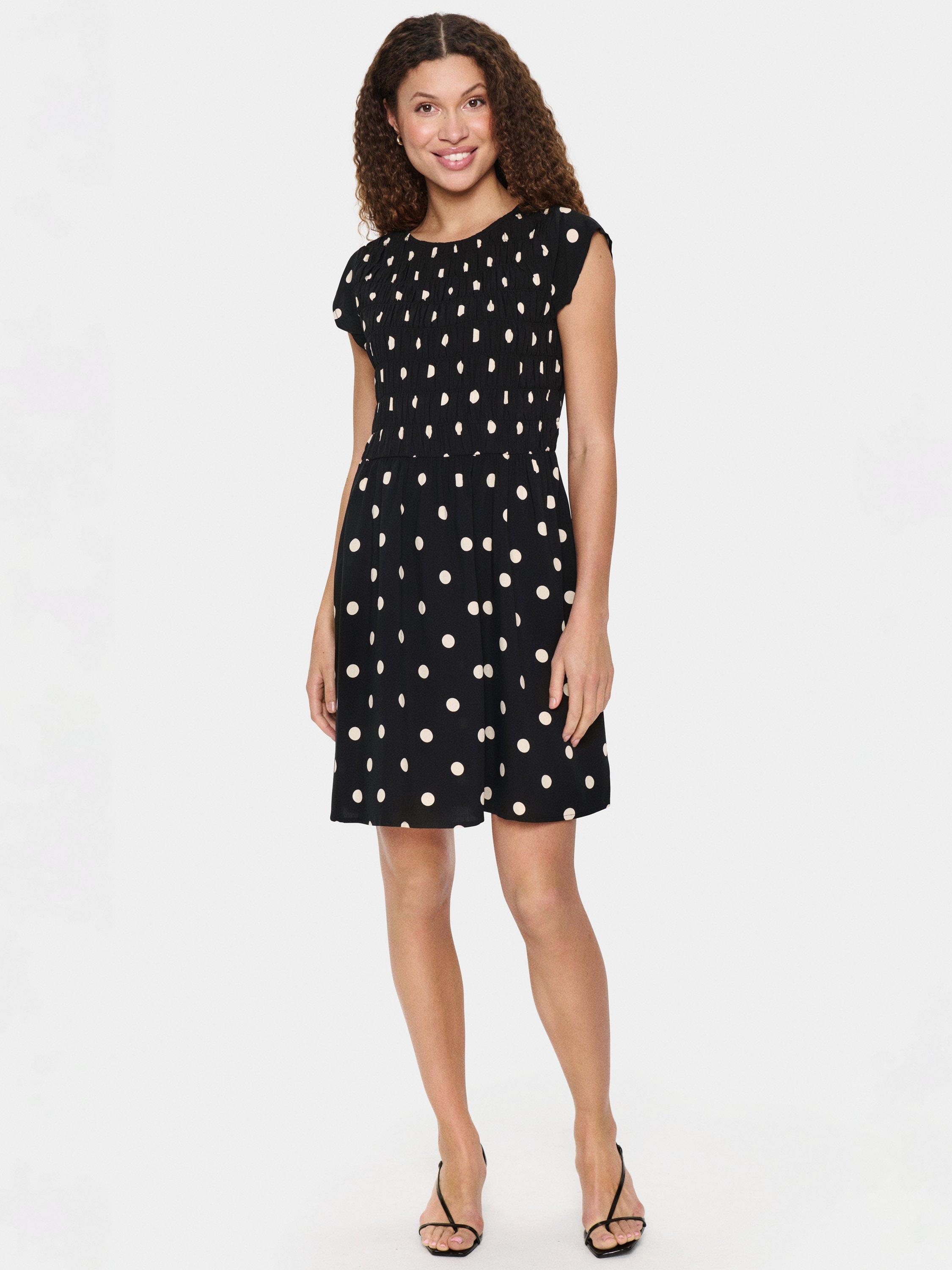 Product image 3 of 6, which shows Saint Tropez Gisla Polka Dot Crew Neck Mini Dress, Black/Multi, XS