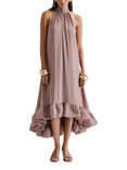 Malina Sabrina Ruffle Hem Midi Dress, Taupe