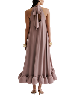 Malina Sabrina Ruffle Hem Midi Dress - view 2, Taupe