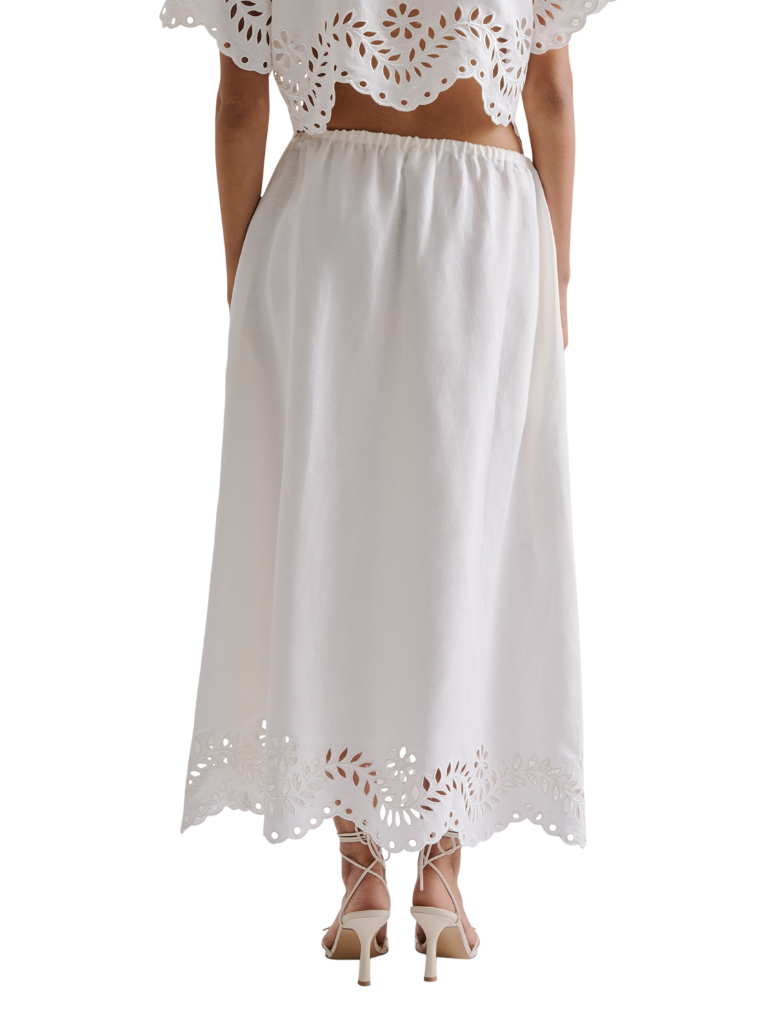 Product image 2 of 5, which shows Malina Chara Broderie Anglaise Maxi Skirt, White, 6
