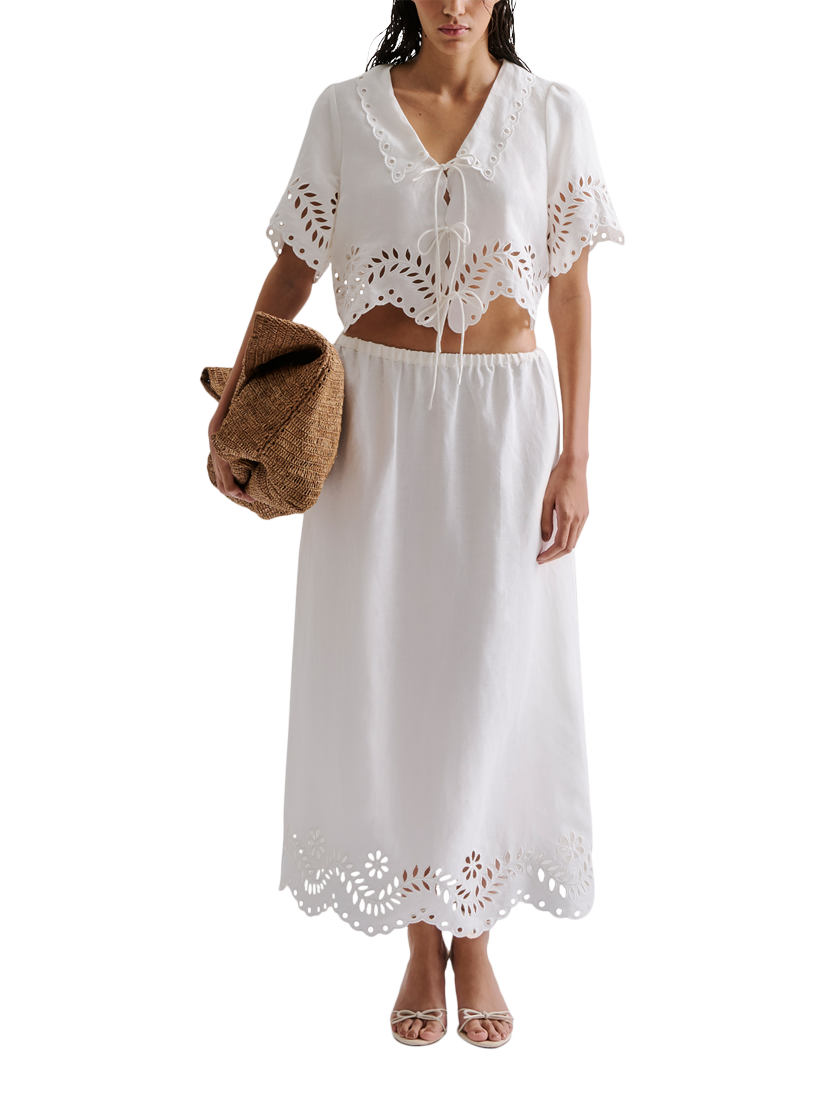 Product image 3 of 5, which shows Malina Chara Broderie Anglaise Maxi Skirt, White, 6