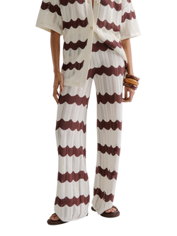 Malina Keily Chevron Stripe Knit Trousers, Brown/White, Brown/White
