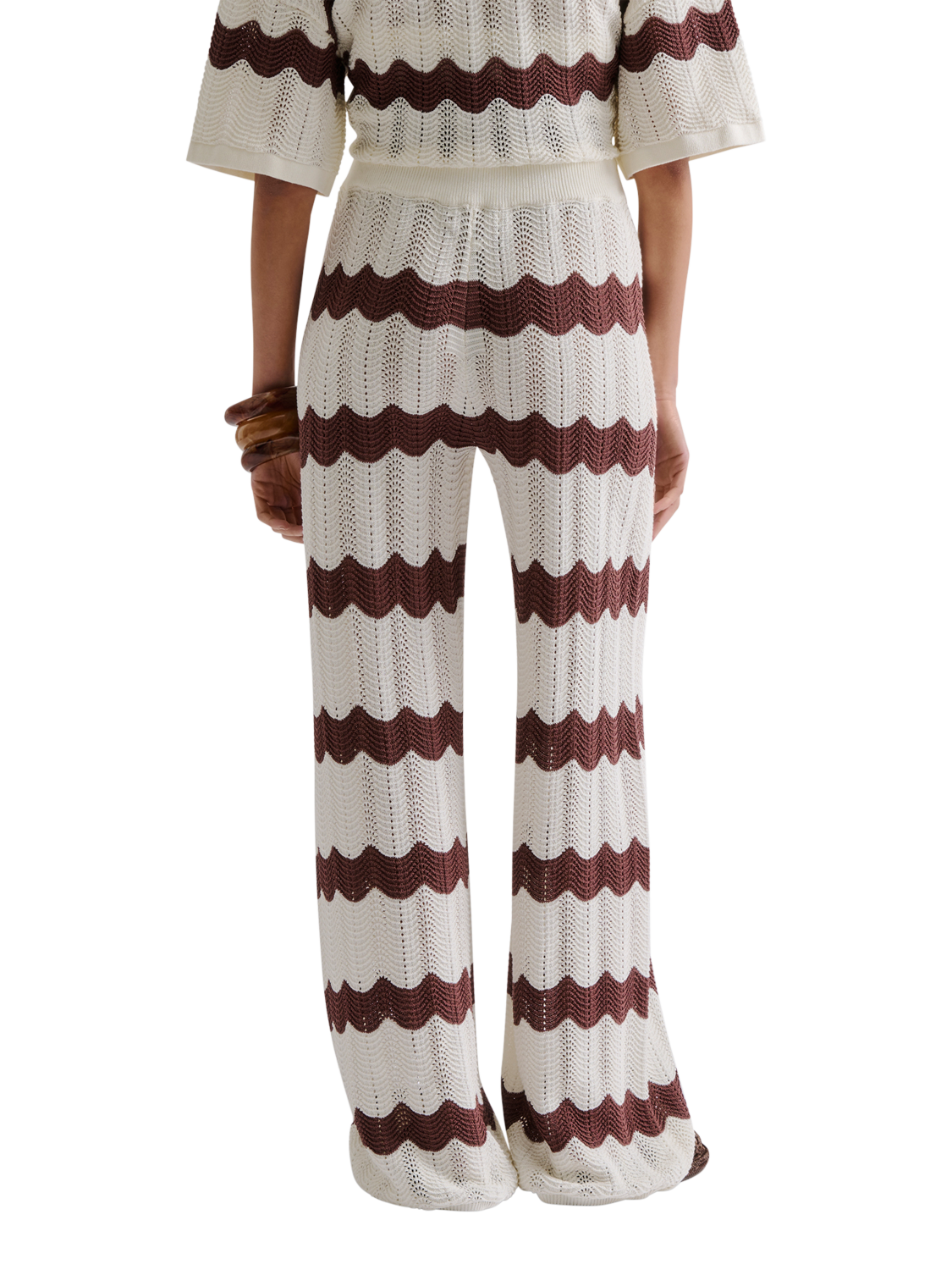 Product image 2 of 5, which shows Malina Keily Chevron Stripe Knit Trousers, Brown/White, XS