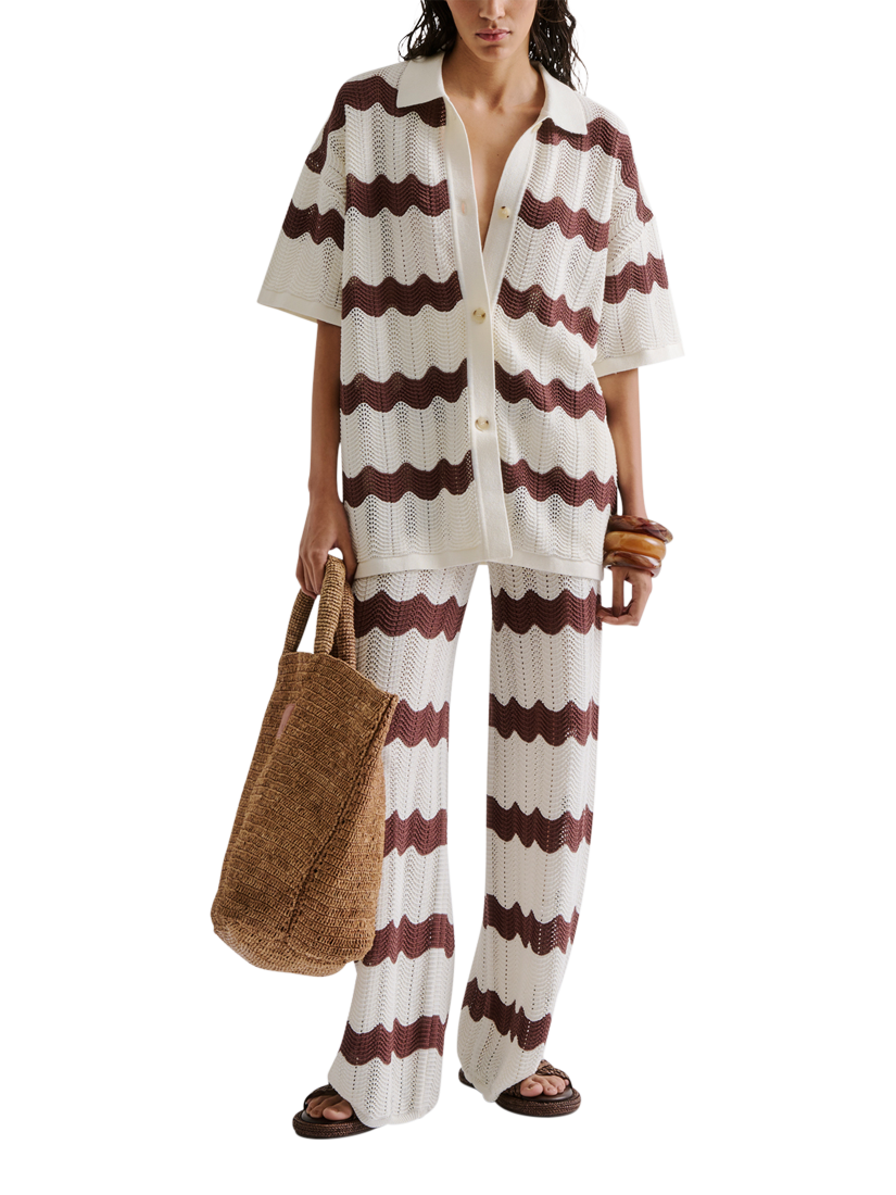Product image 4 of 5, which shows Malina Keily Chevron Stripe Knit Trousers, Brown/White, XS