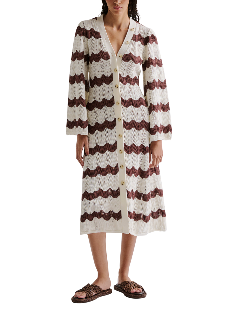 Product image 1 of 4, which shows Malina Isobel Chevron Stripe Knit Dress, Brown/White, XXS