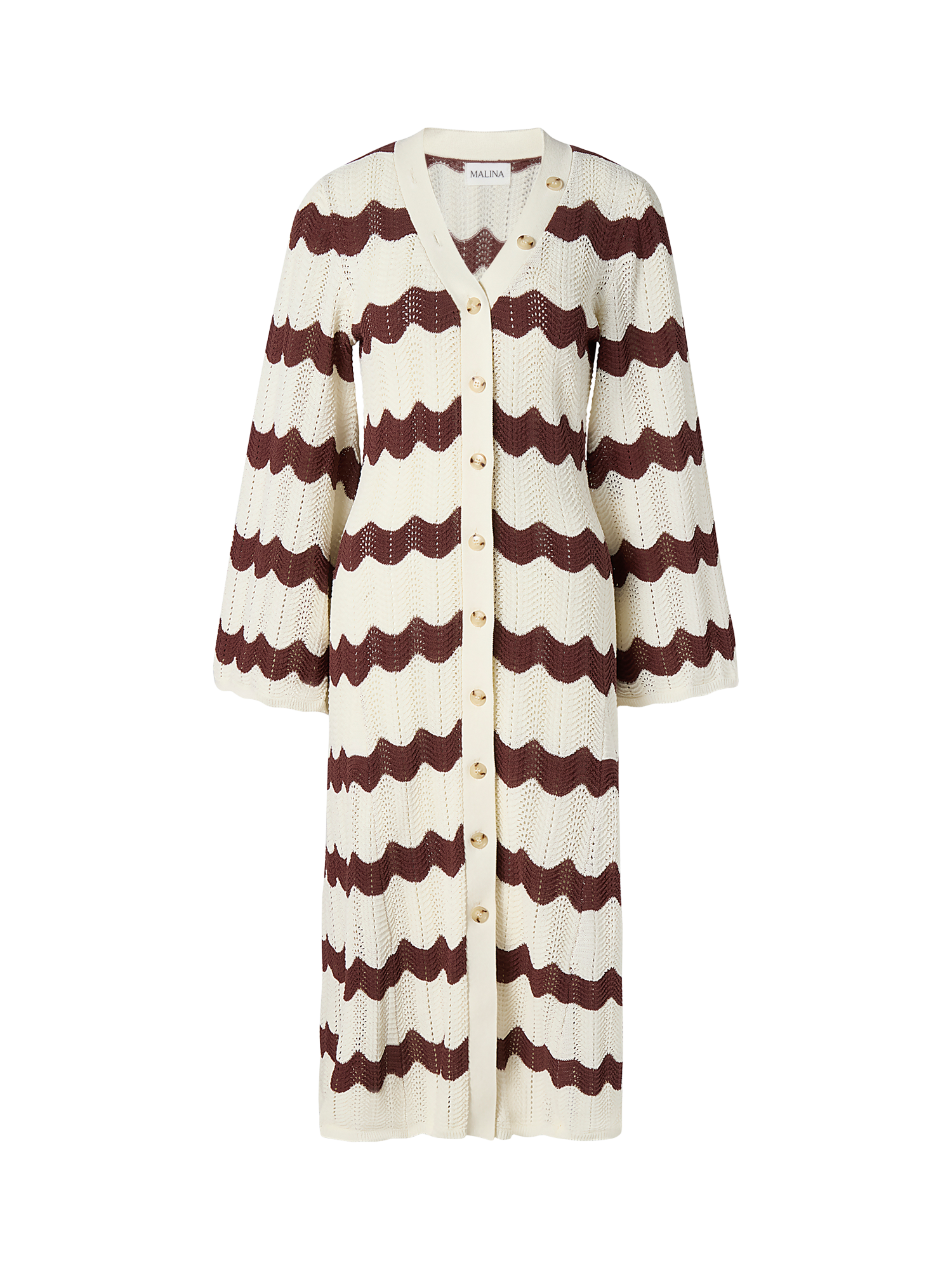 Product image 4 of 4, which shows Malina Isobel Chevron Stripe Knit Dress, Brown/White, XXS