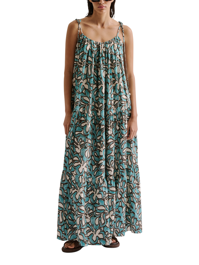 Product image 1 of 4, which shows Malina Mare Abstract Ruched Neck Maxi Dress, Ocean Corals, 6