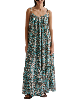 Malina Mare Abstract Ruched Neck Maxi Dress, Ocean Corals, Ocean Corals
