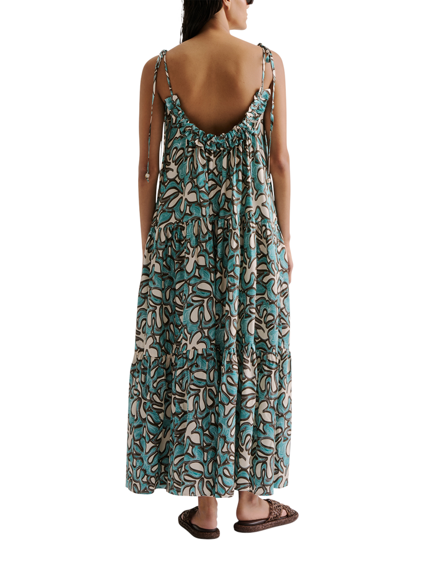 Product image 2 of 4, which shows Malina Mare Abstract Ruched Neck Maxi Dress, Ocean Corals, 6