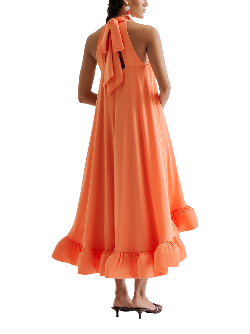Product image 2 of 4, which shows Malina Sabrina Ruffle Hem Midi Dress, Papaya, XXS