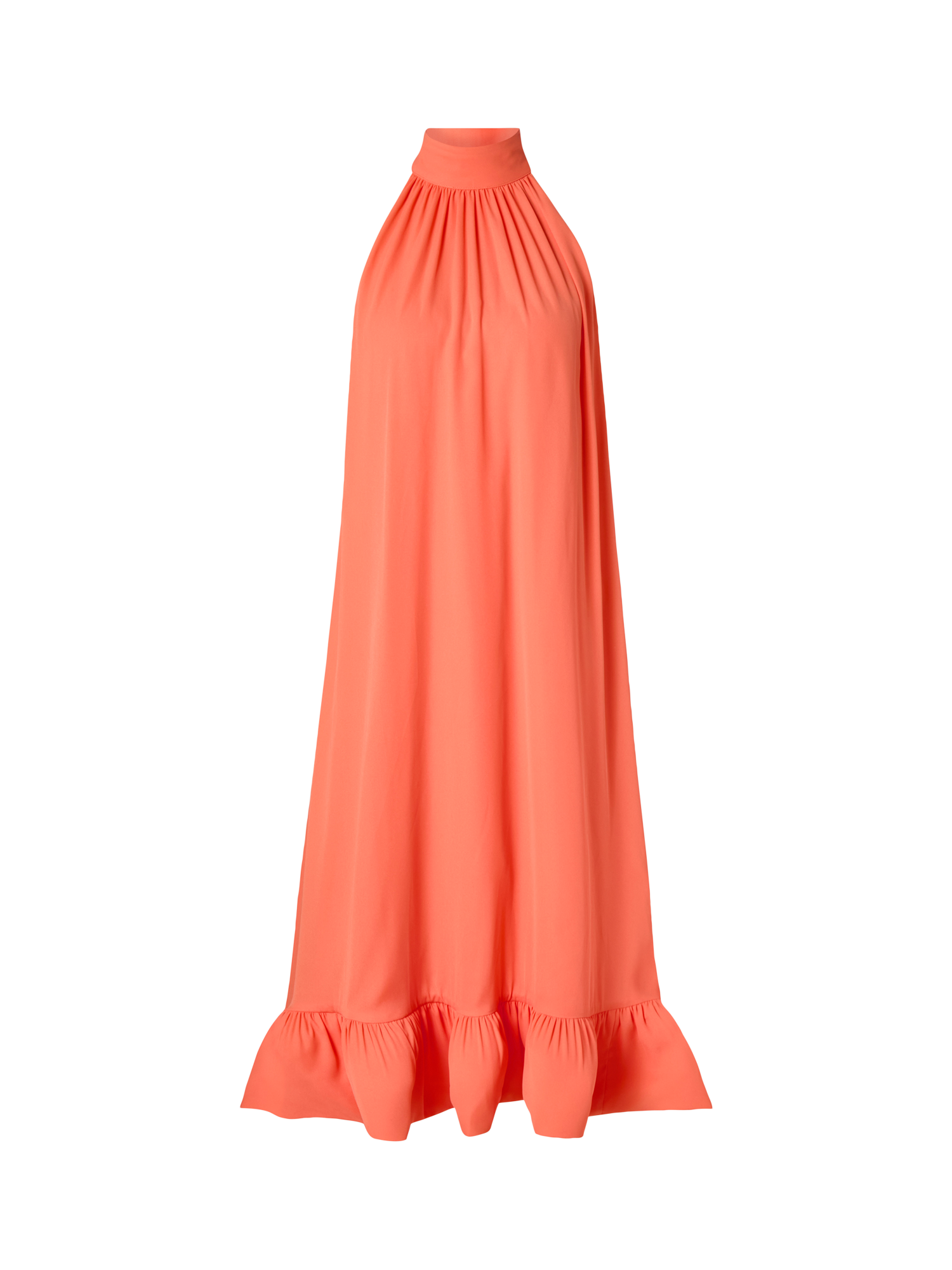 Product image 4 of 4, which shows Malina Sabrina Ruffle Hem Midi Dress, Papaya, XXS