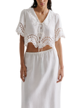 Malina Estela Linen Rich Broderie Anglaise Top, White