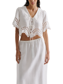 Malina Estela Linen Rich Broderie Anglaise Top, White, White
