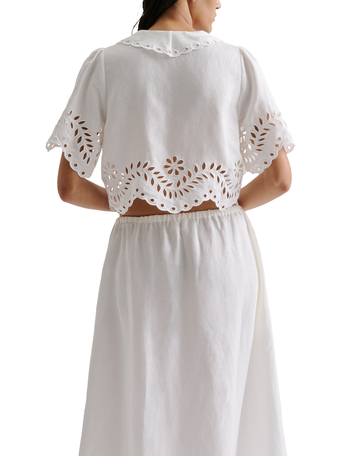 Product image 2 of 4, which shows Malina Estela Linen Rich Broderie Anglaise Top, White, 6