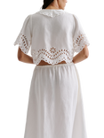 Malina Estela Linen Rich Broderie Anglaise Top, White