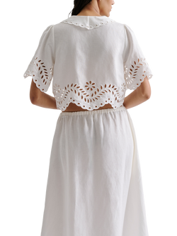 Malina Estela Linen Rich Broderie Anglaise Top, White - view 2, White