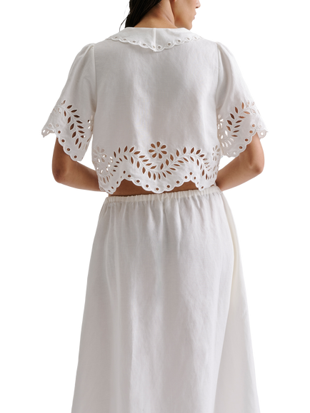 Malina Estela Linen Rich Broderie Anglaise Top, White - view 2, White