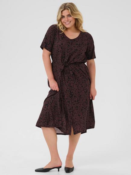 KAFFE Curve KCbella Floral Fit And Flare V-Neck Midi Dress, Multi