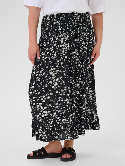 KAFFE Curve KCbella Abstract Patterned A-Line Midi Skirt, Black/Multi