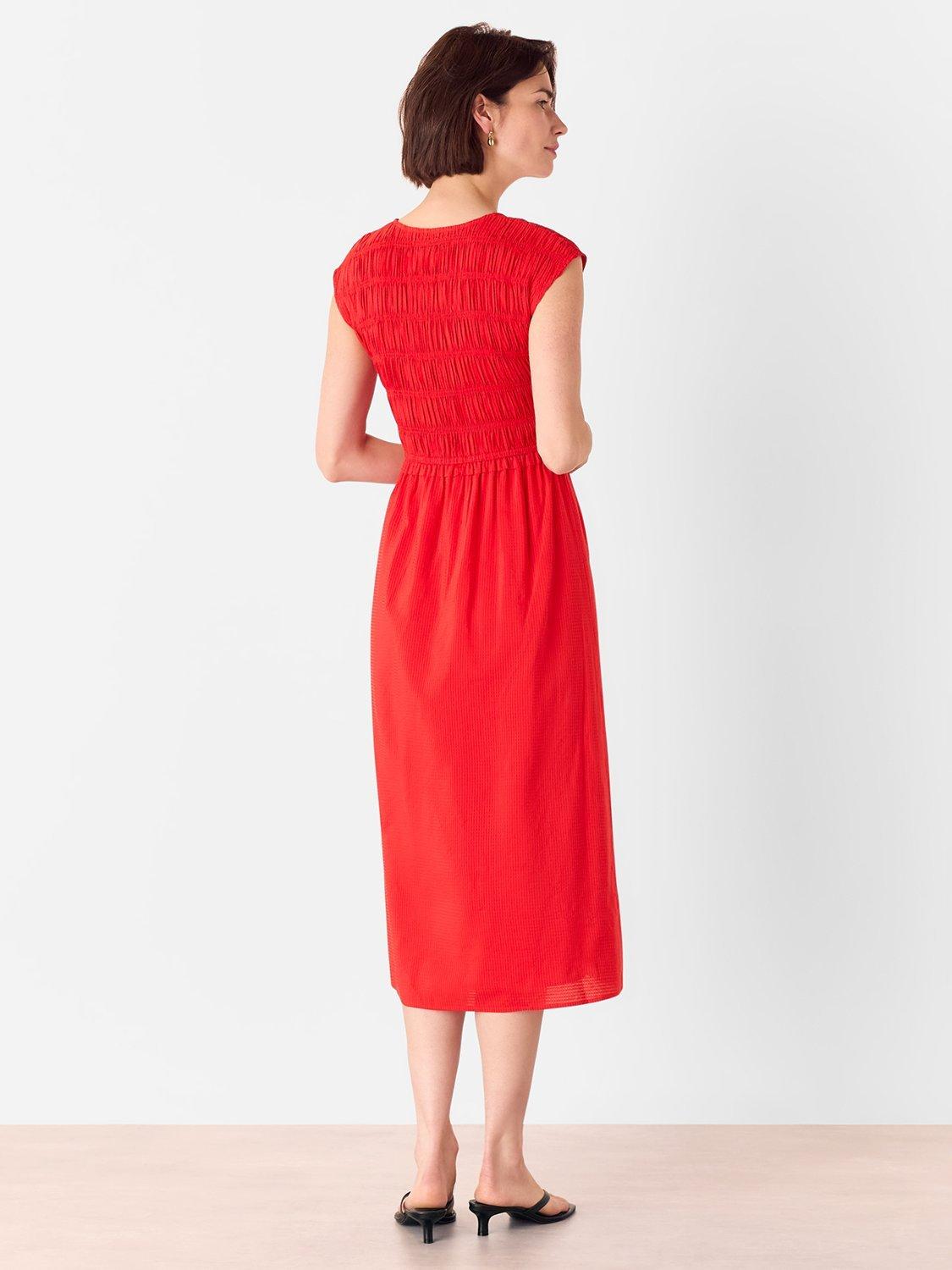 Product image 2 of 5, which shows Whistles Shirred Bodice V-Neck Midi Dress, Red, 6