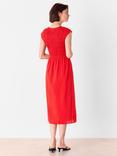 Whistles Shirred Bodice V-Neck Midi Dress, Red