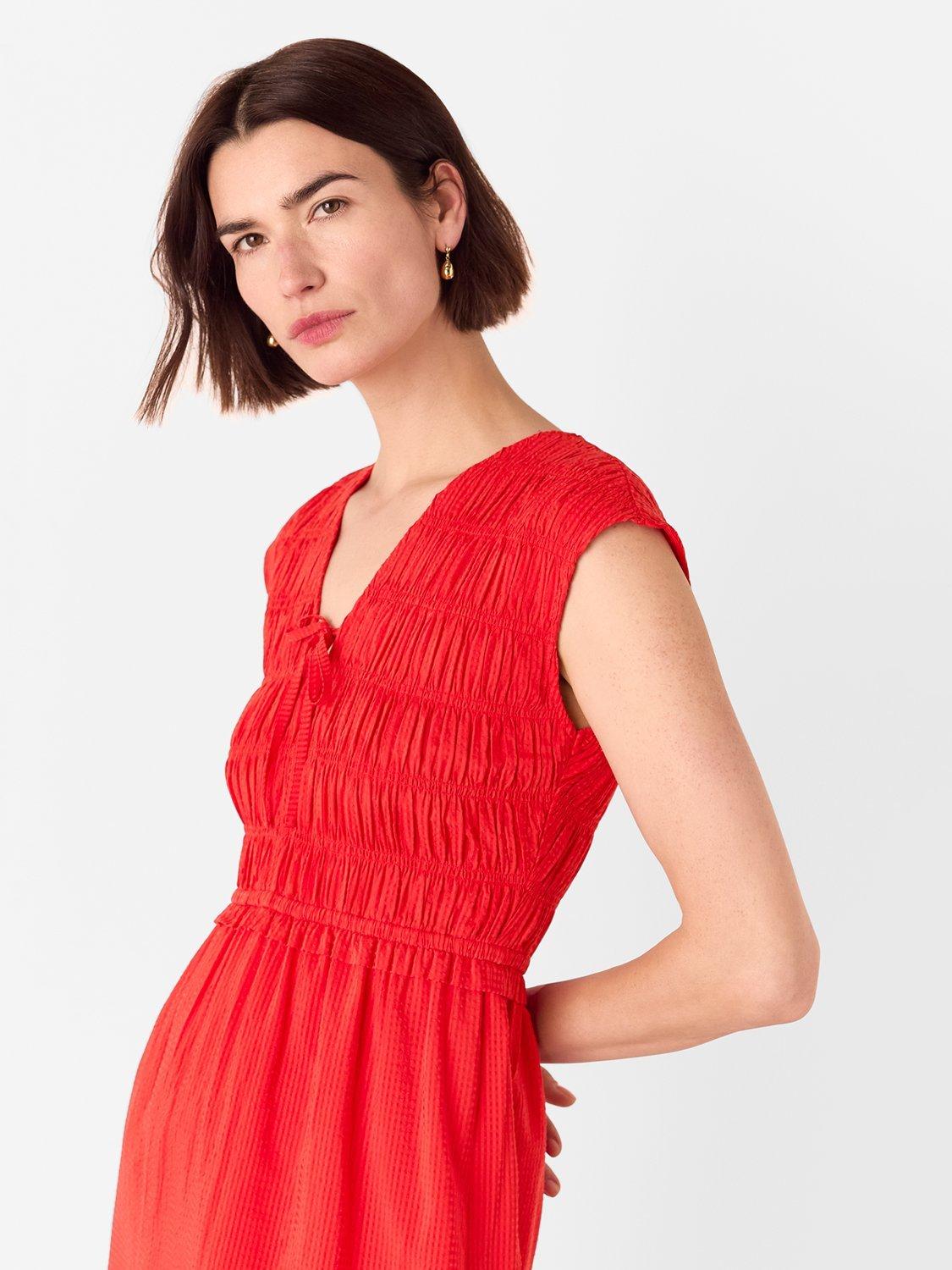 Product image 3 of 5, which shows Whistles Shirred Bodice V-Neck Midi Dress, Red, 6