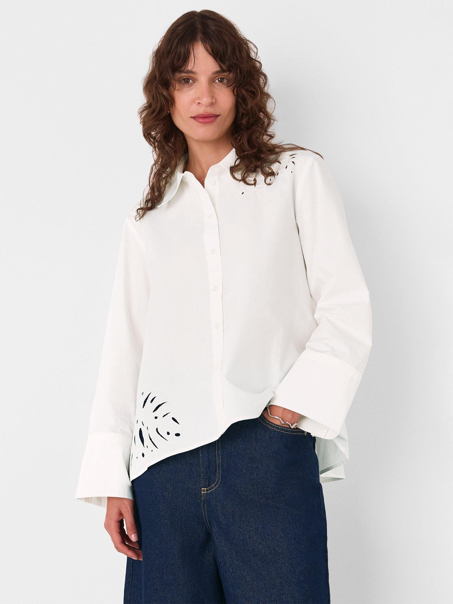 Product image 1 of 5, which shows Whistles Embroidered Leaf Long Sleeve Shirt, White, 6