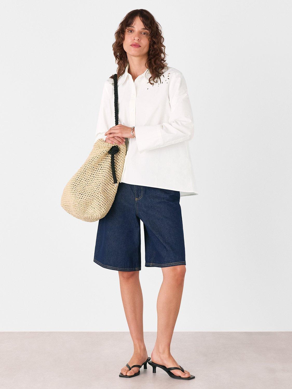 Product image 3 of 5, which shows Whistles Embroidered Leaf Long Sleeve Shirt, White, 6