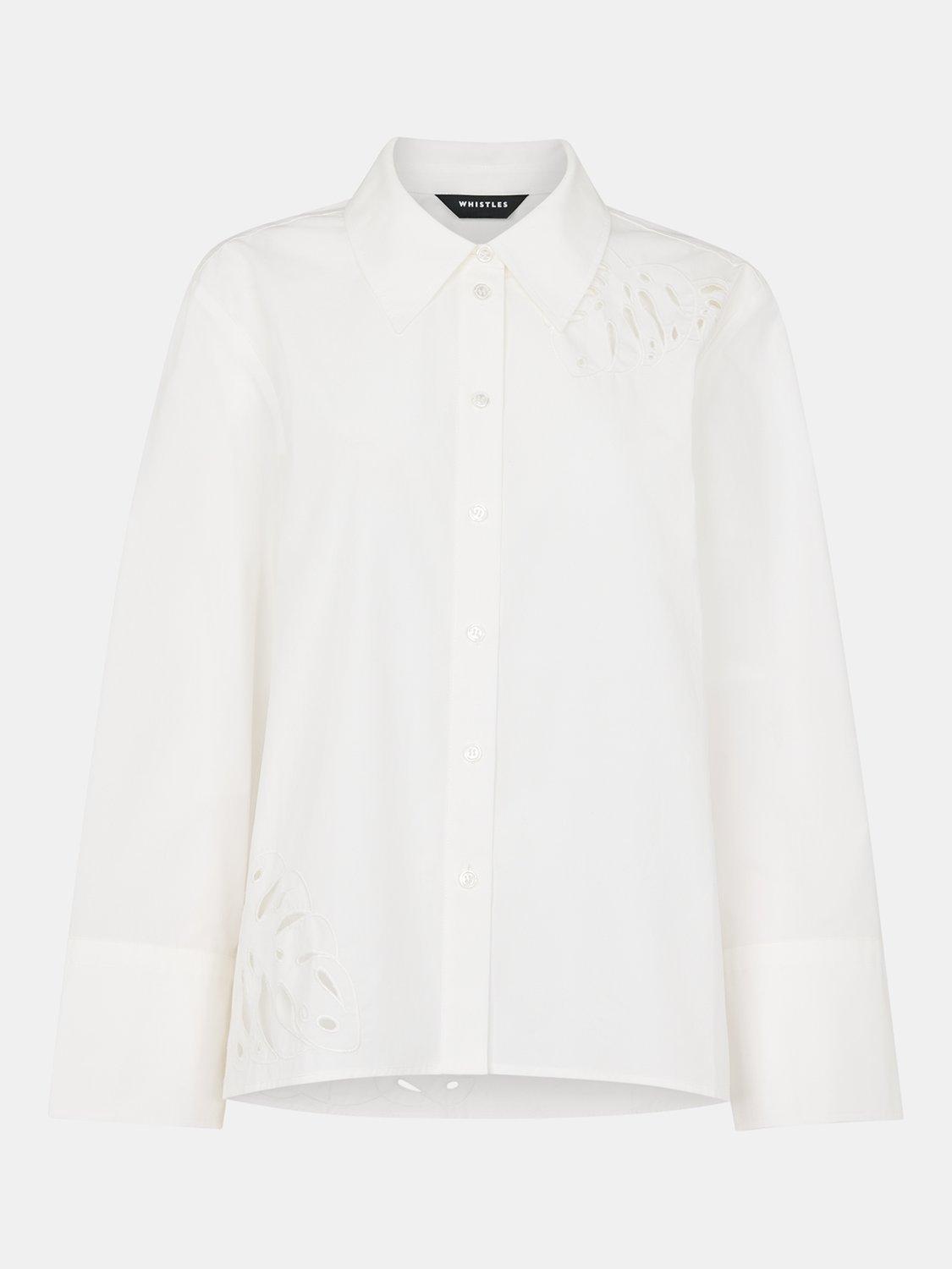 Product image 5 of 5, which shows Whistles Embroidered Leaf Long Sleeve Shirt, White, 6