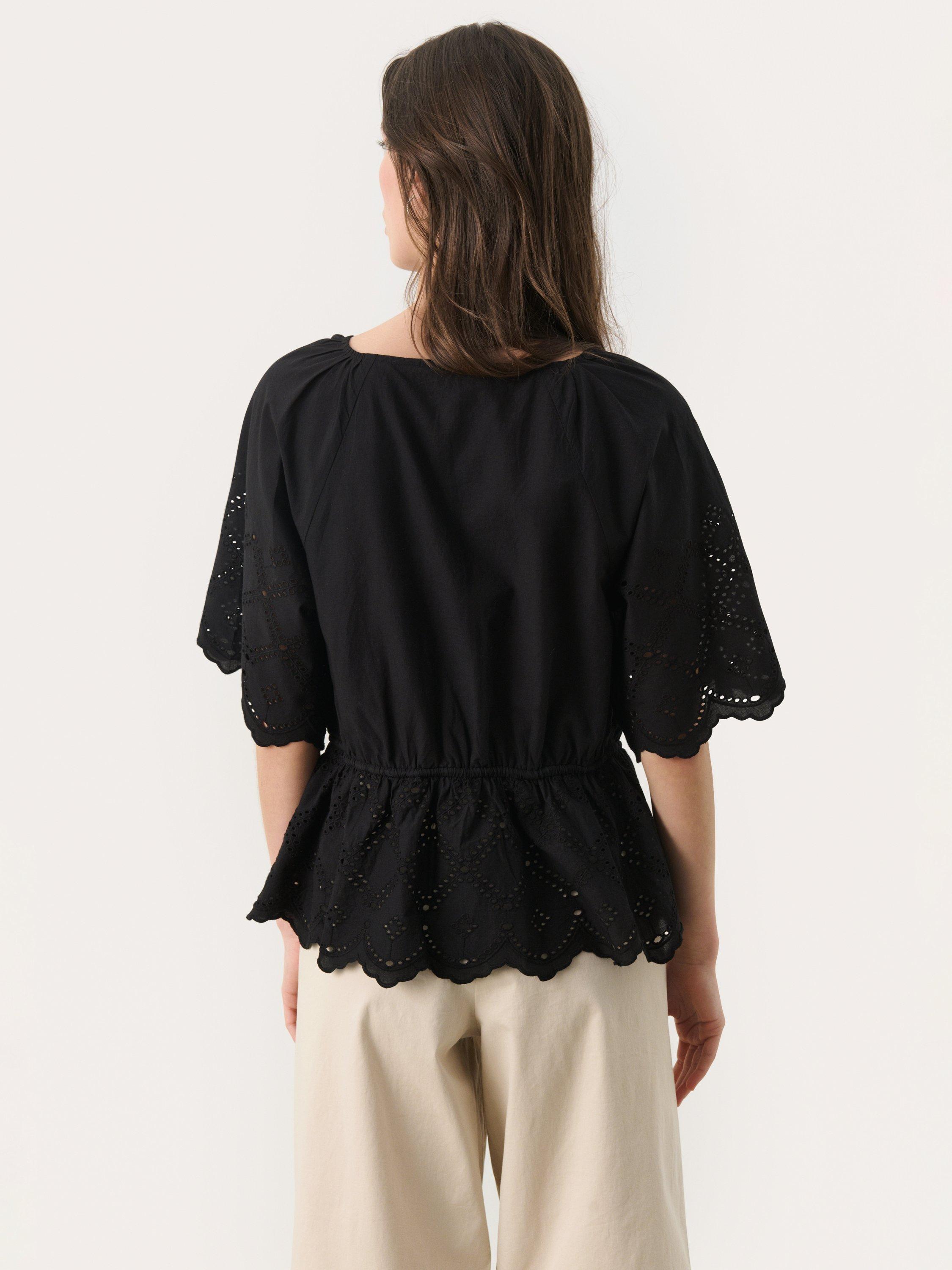 Product image 2 of 6, which shows Part Two Rosalie Tie Waist Scallop Edge Top, Black, 8