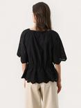 Part Two Rosalie Tie Waist Scallop Edge Top, Black