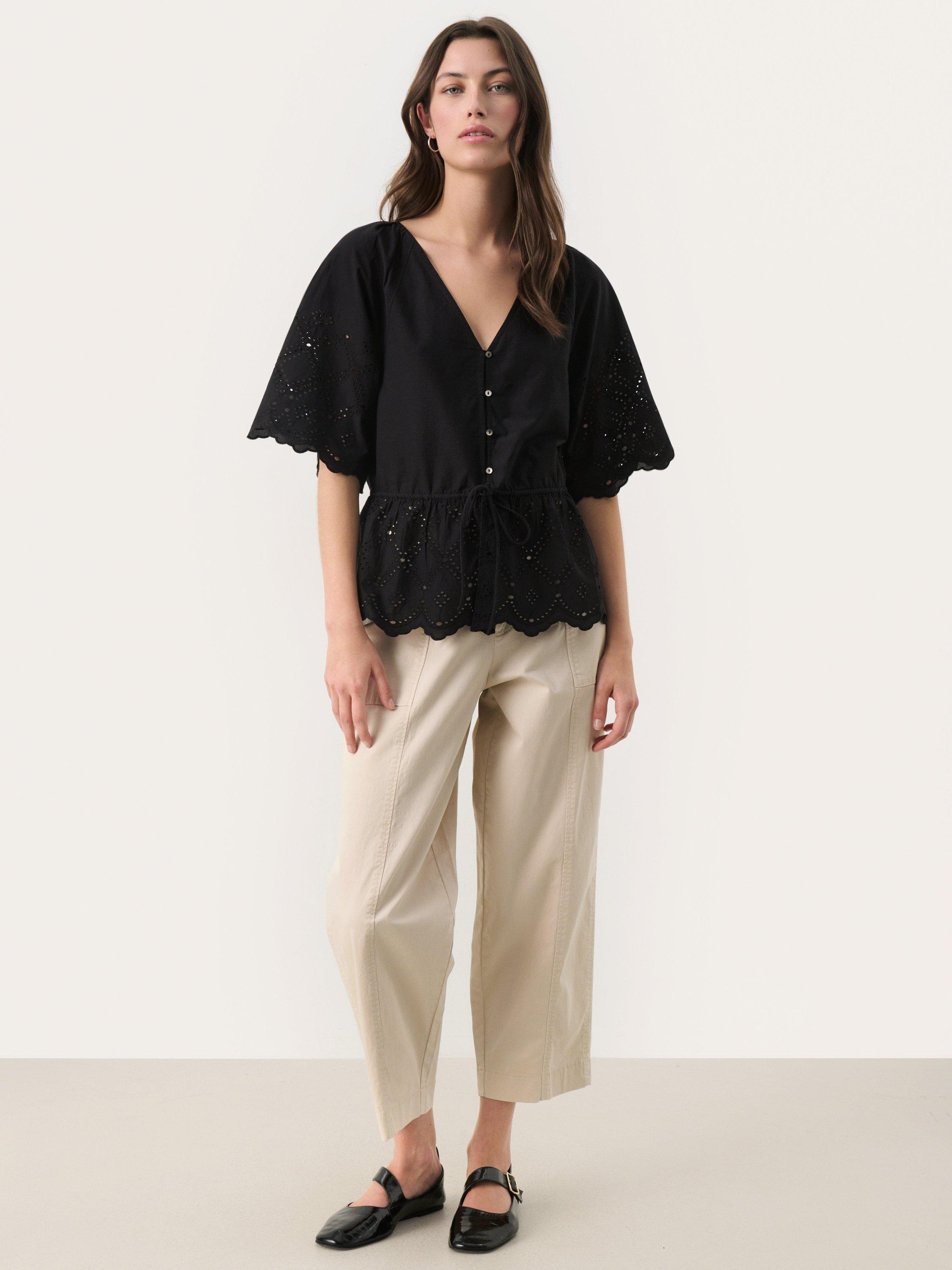 Product image 3 of 6, which shows Part Two Rosalie Tie Waist Scallop Edge Top, Black, 8