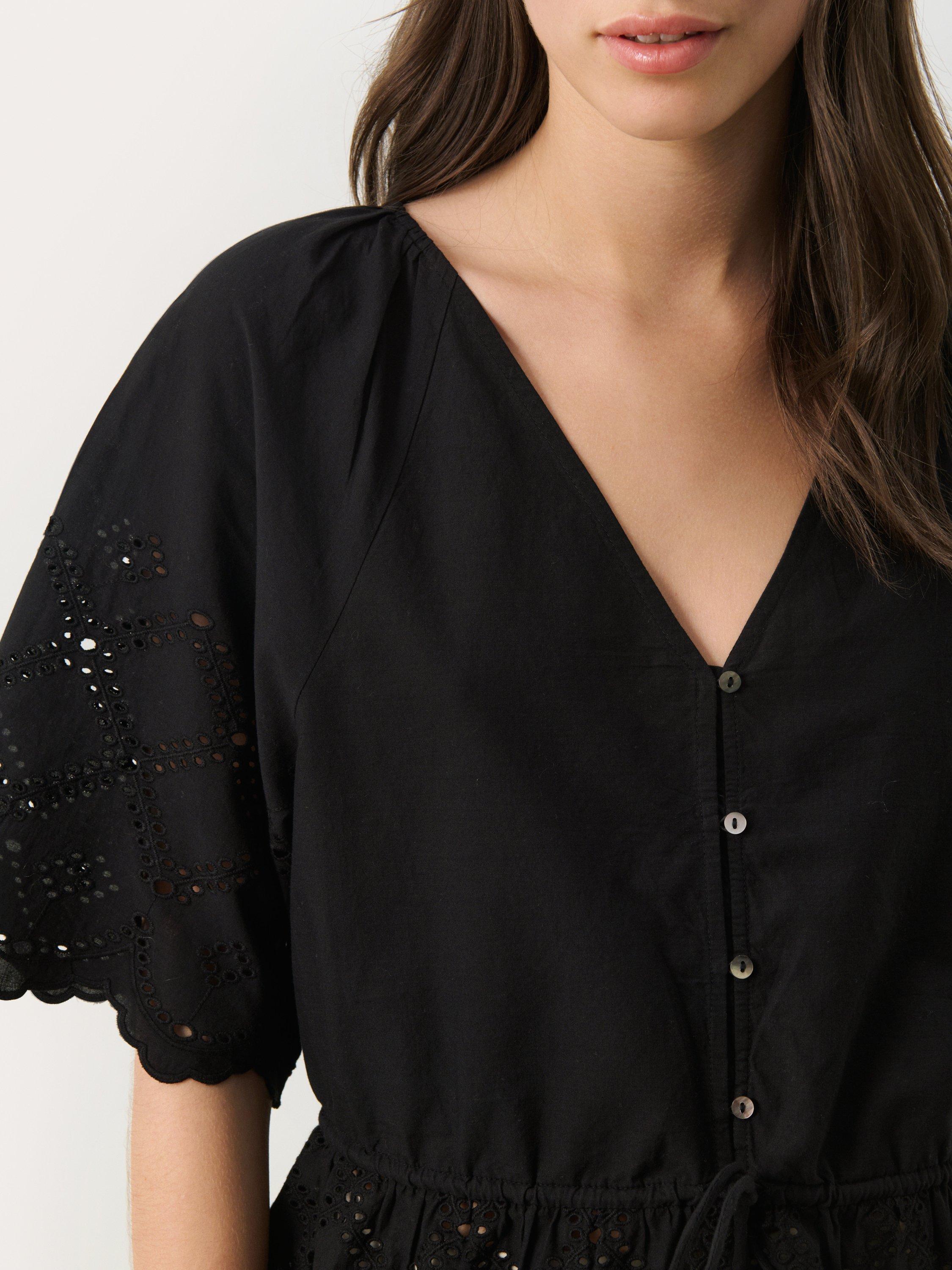 Product image 4 of 6, which shows Part Two Rosalie Tie Waist Scallop Edge Top, Black, 8