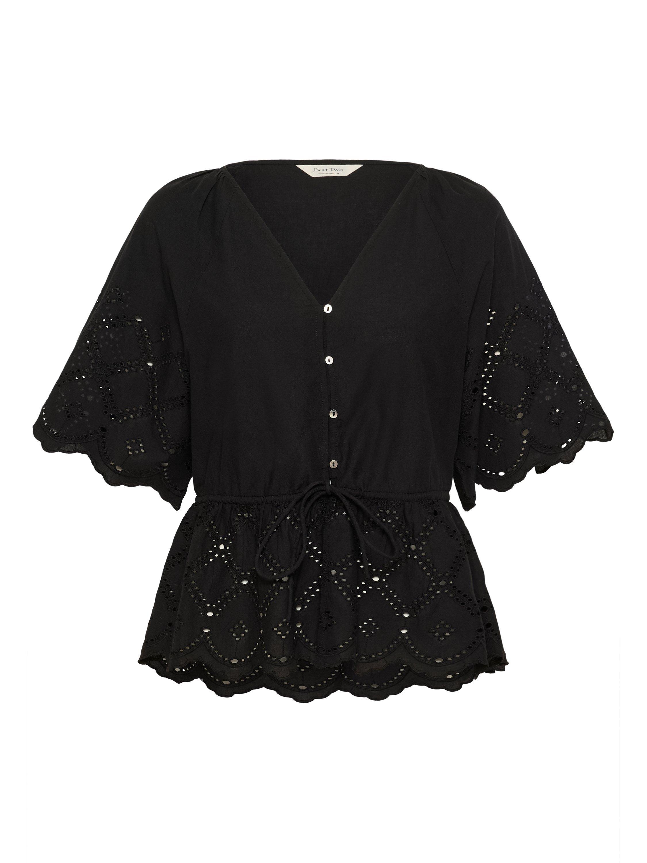 Product image 5 of 6, which shows Part Two Rosalie Tie Waist Scallop Edge Top, Black, 8