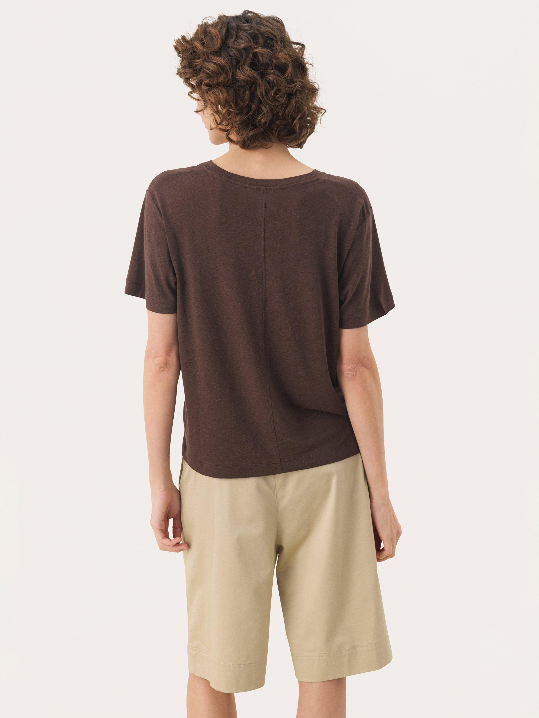 Product image 2 of 6, which shows Part Two Riona Loose Fit Linen Rich T-Shirt, Mid Brown, XS