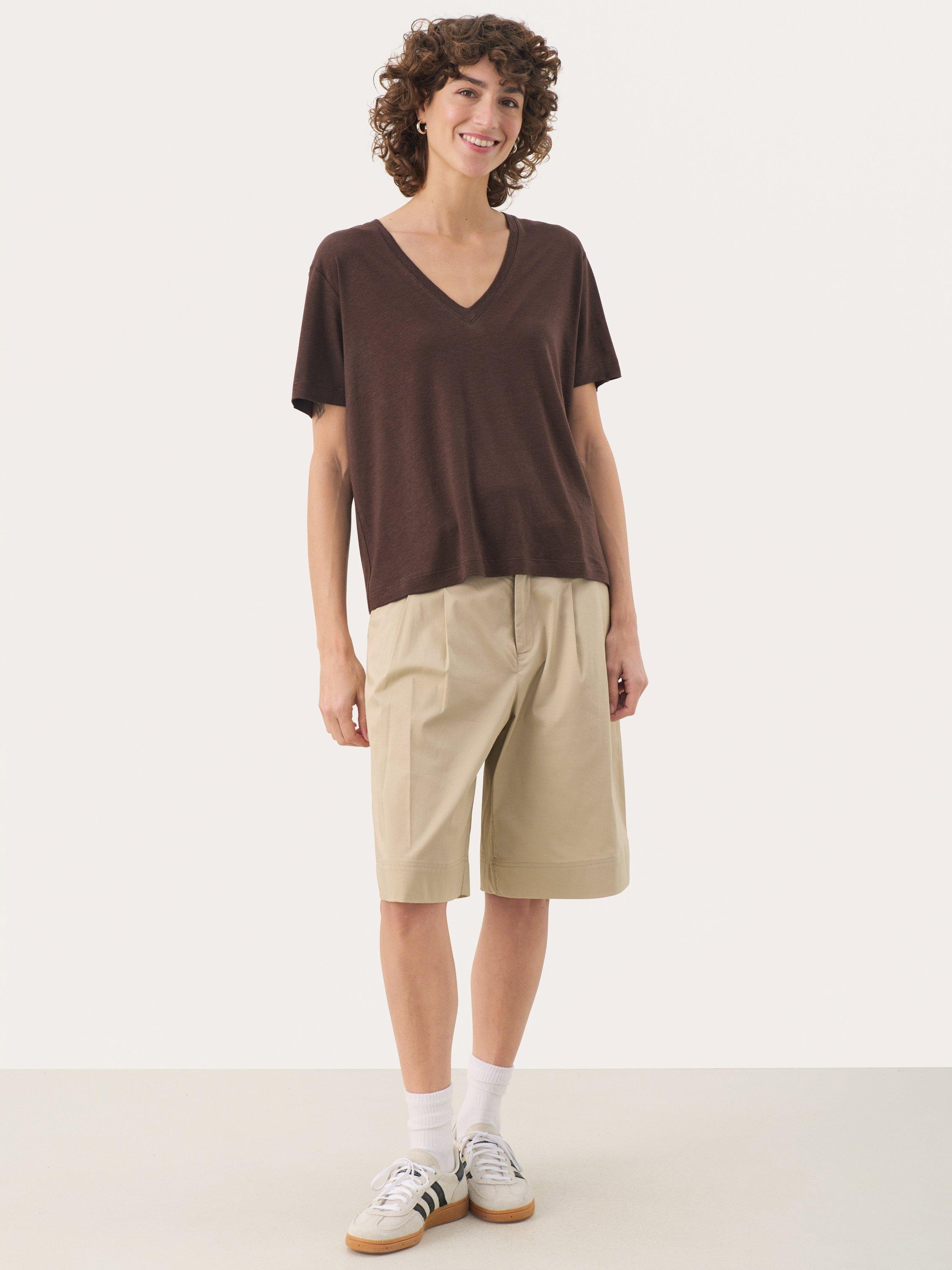 Product image 3 of 6, which shows Part Two Riona Loose Fit Linen Rich T-Shirt, Mid Brown, XS