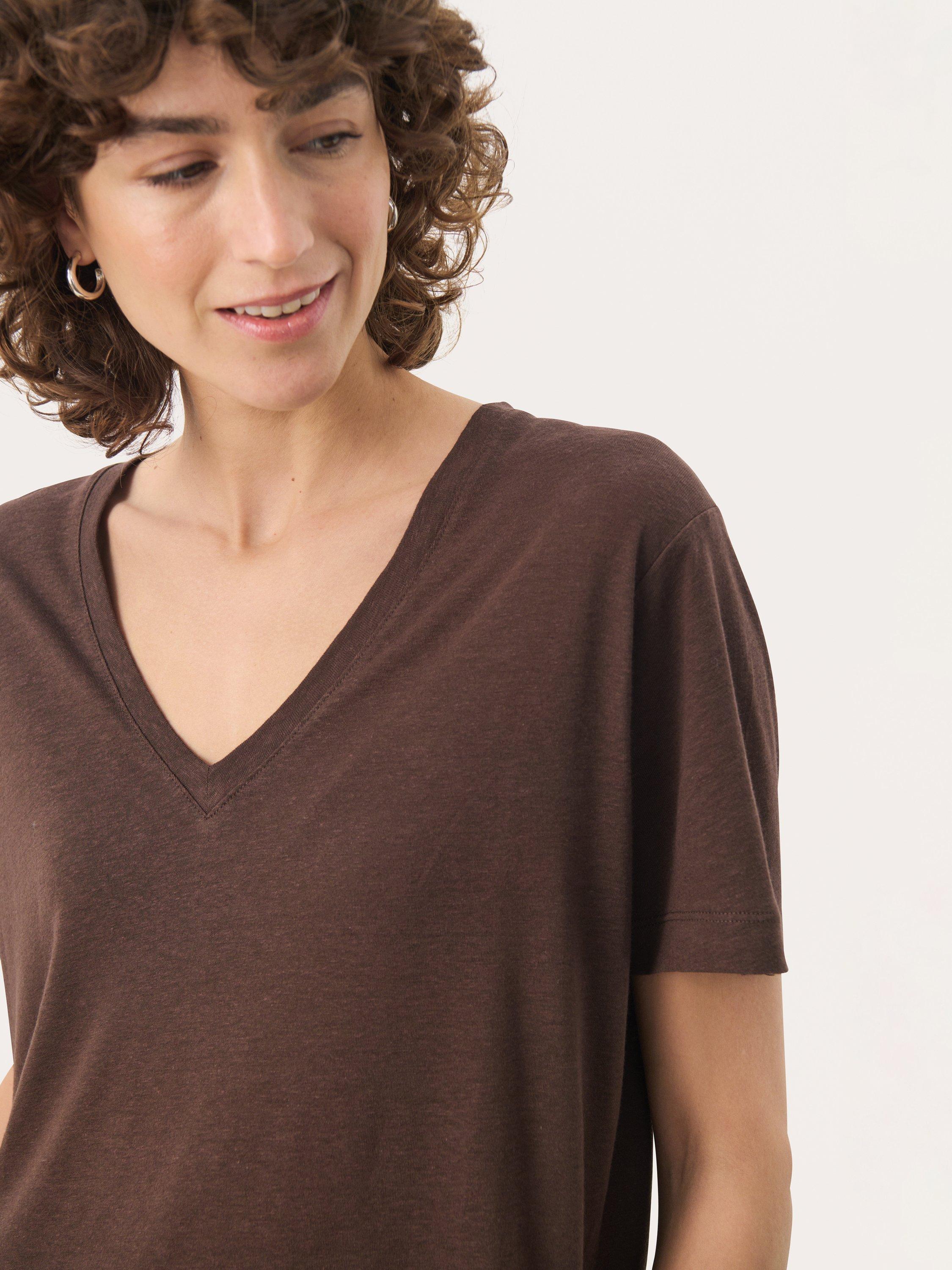 Product image 4 of 6, which shows Part Two Riona Loose Fit Linen Rich T-Shirt, Mid Brown, XS