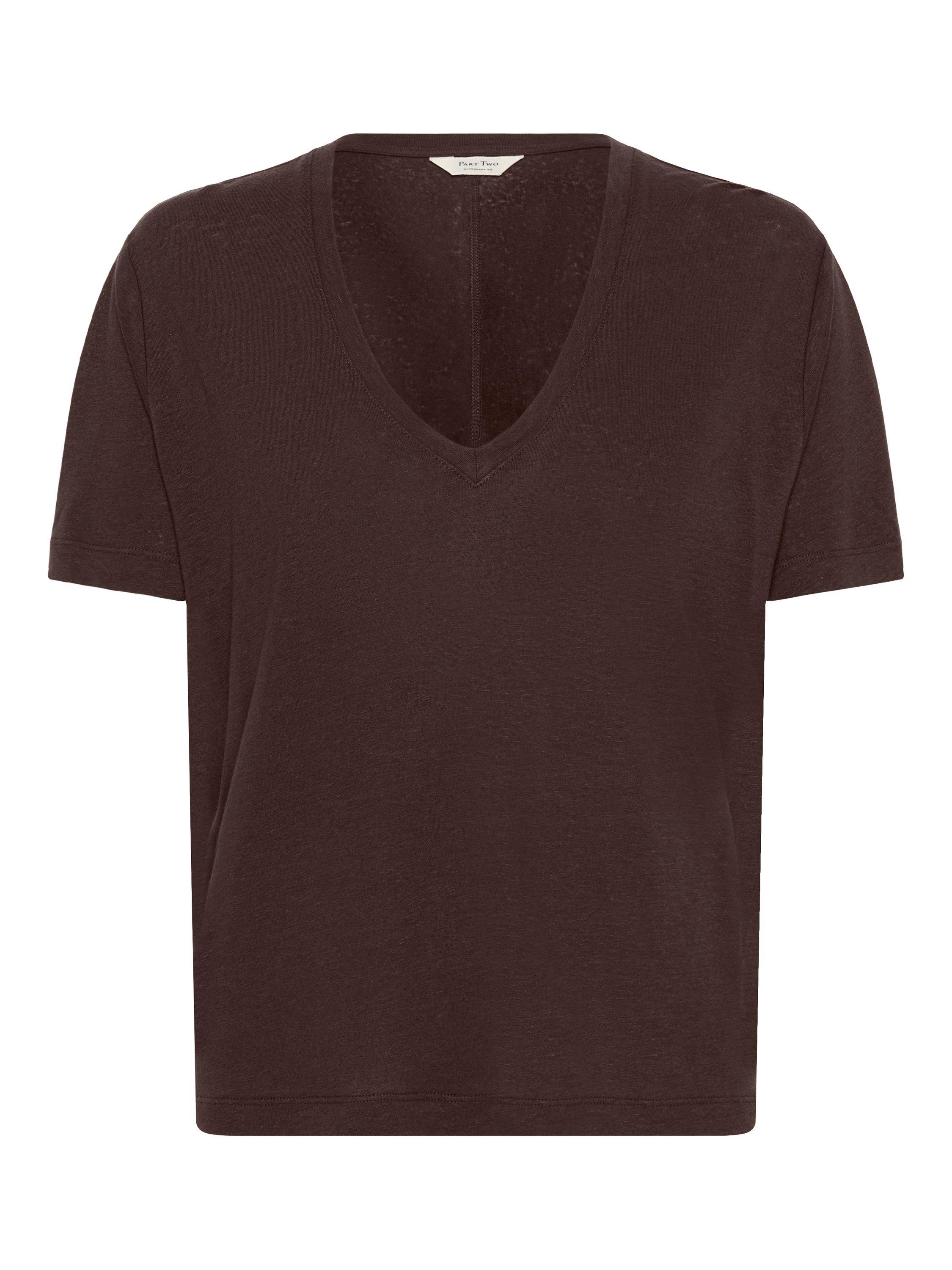Product image 5 of 6, which shows Part Two Riona Loose Fit Linen Rich T-Shirt, Mid Brown, XS