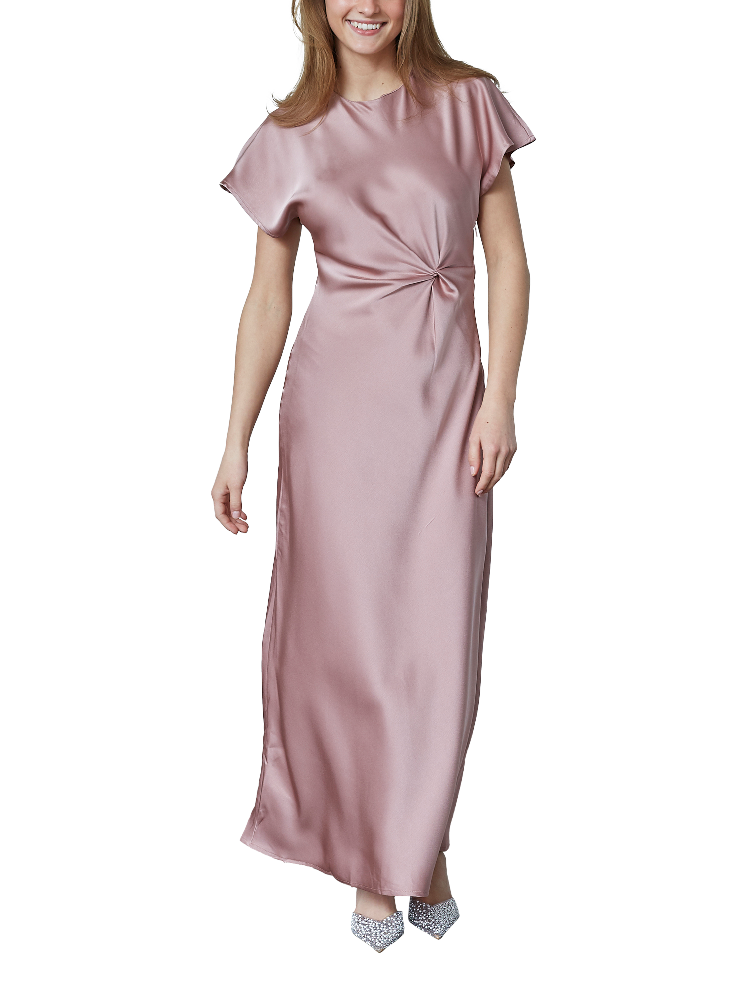 Product image 1 of 4, which shows Sisters Point Gista Gathered Detail Midi Dress, Mid Pink, XS