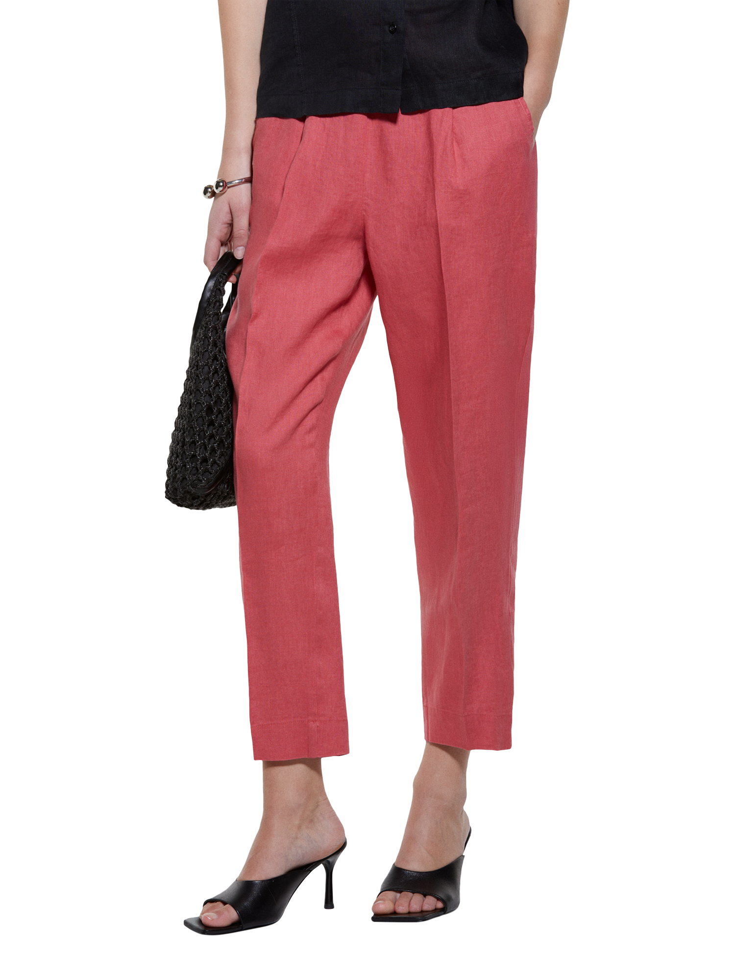 Product image 1 of 5, which shows SISLEY Linen Ankle Grazer Trousers, Mid Pink, 8
