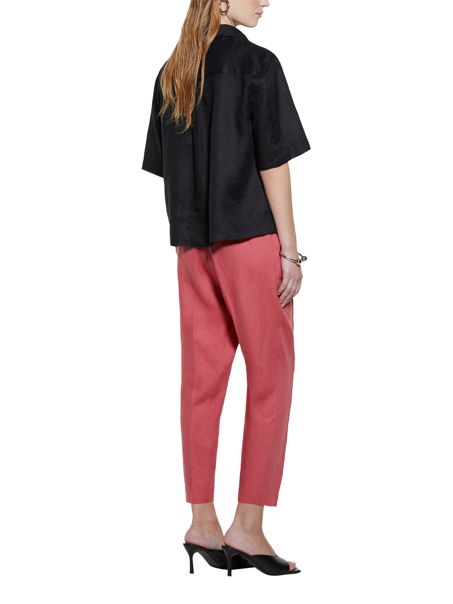 Product image 2 of 5, which shows SISLEY Linen Ankle Grazer Trousers, Mid Pink, 8