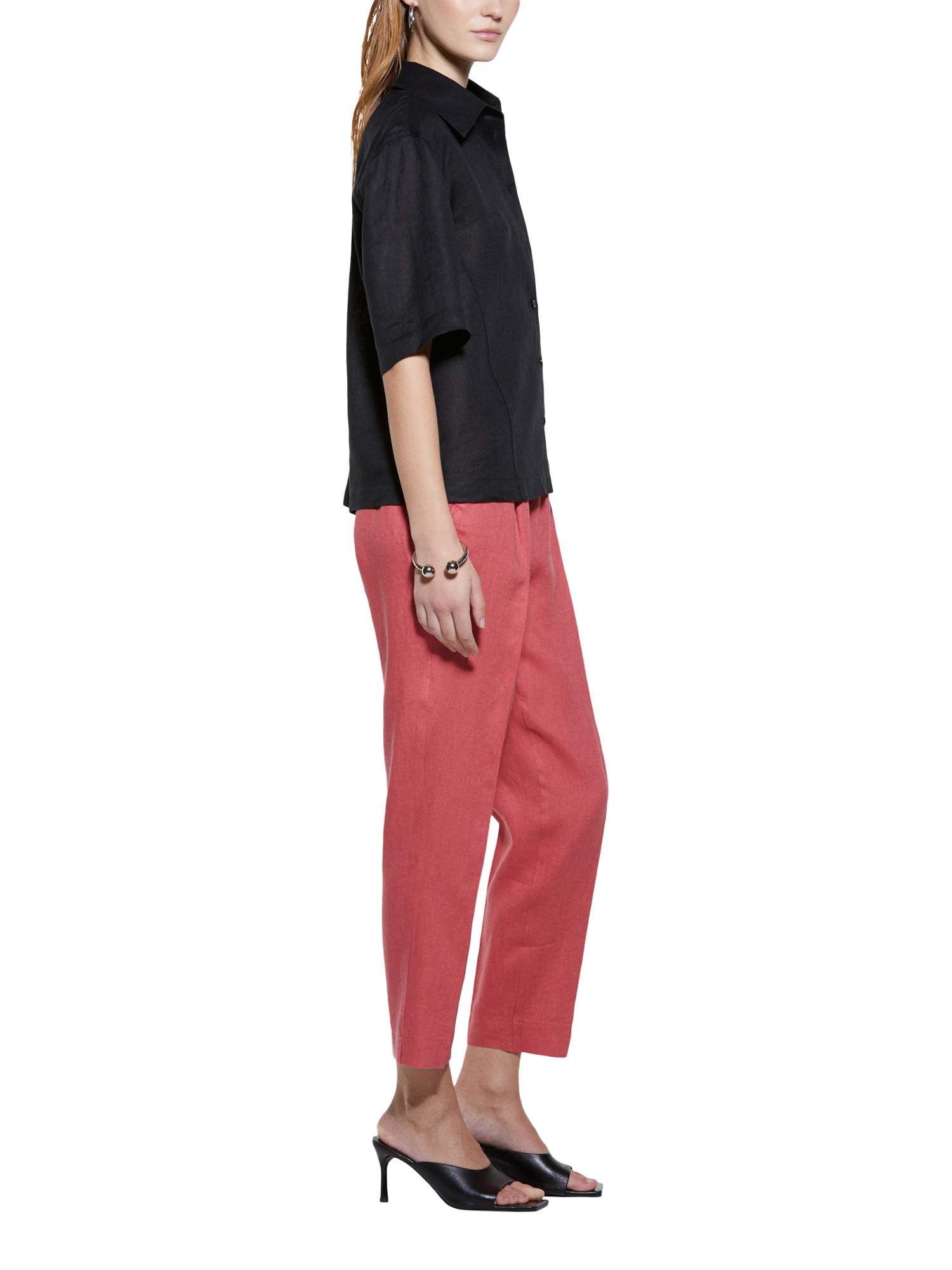 Product image 4 of 5, which shows SISLEY Linen Ankle Grazer Trousers, Mid Pink, 8
