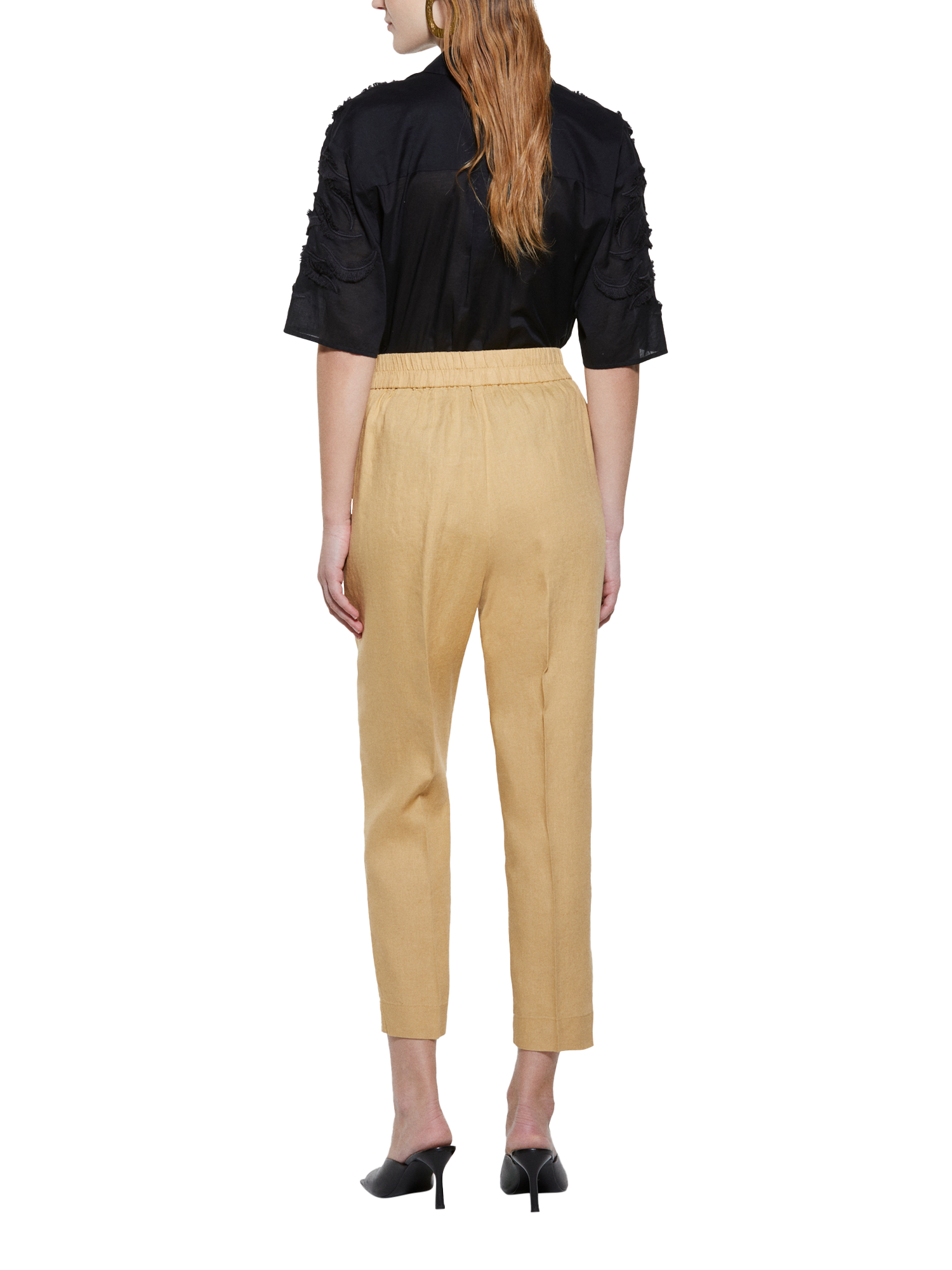 Product image 2 of 5, which shows SISLEY Pleat Ankle Grazer Pure Linen Trousers, Mustard, 8