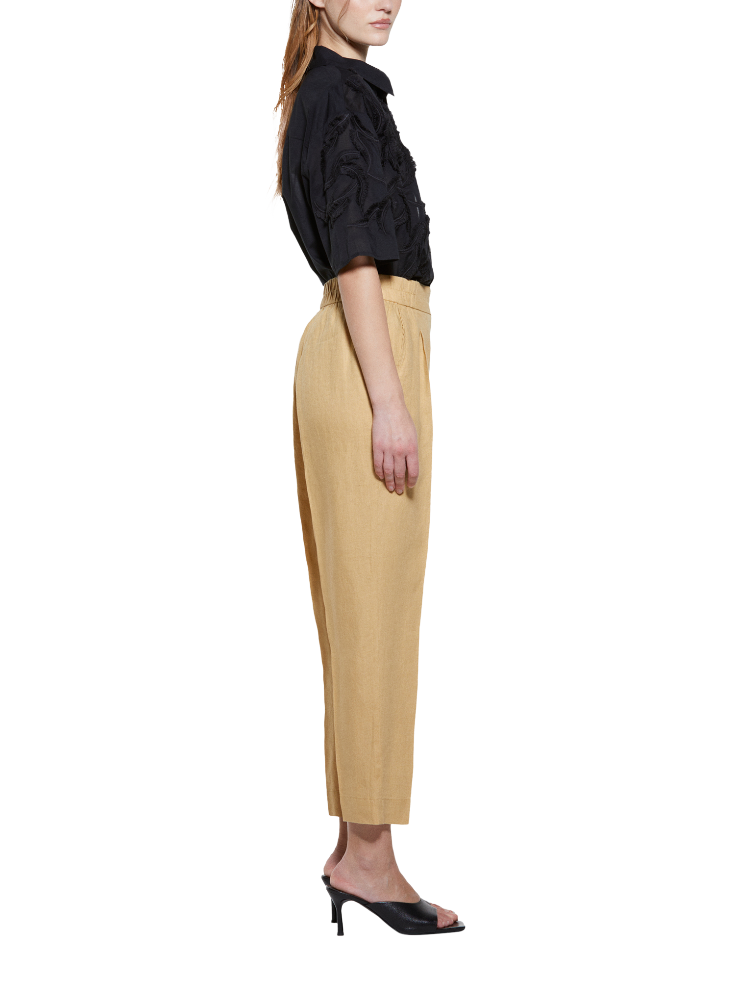 Product image 4 of 5, which shows SISLEY Pleat Ankle Grazer Pure Linen Trousers, Mustard, 8