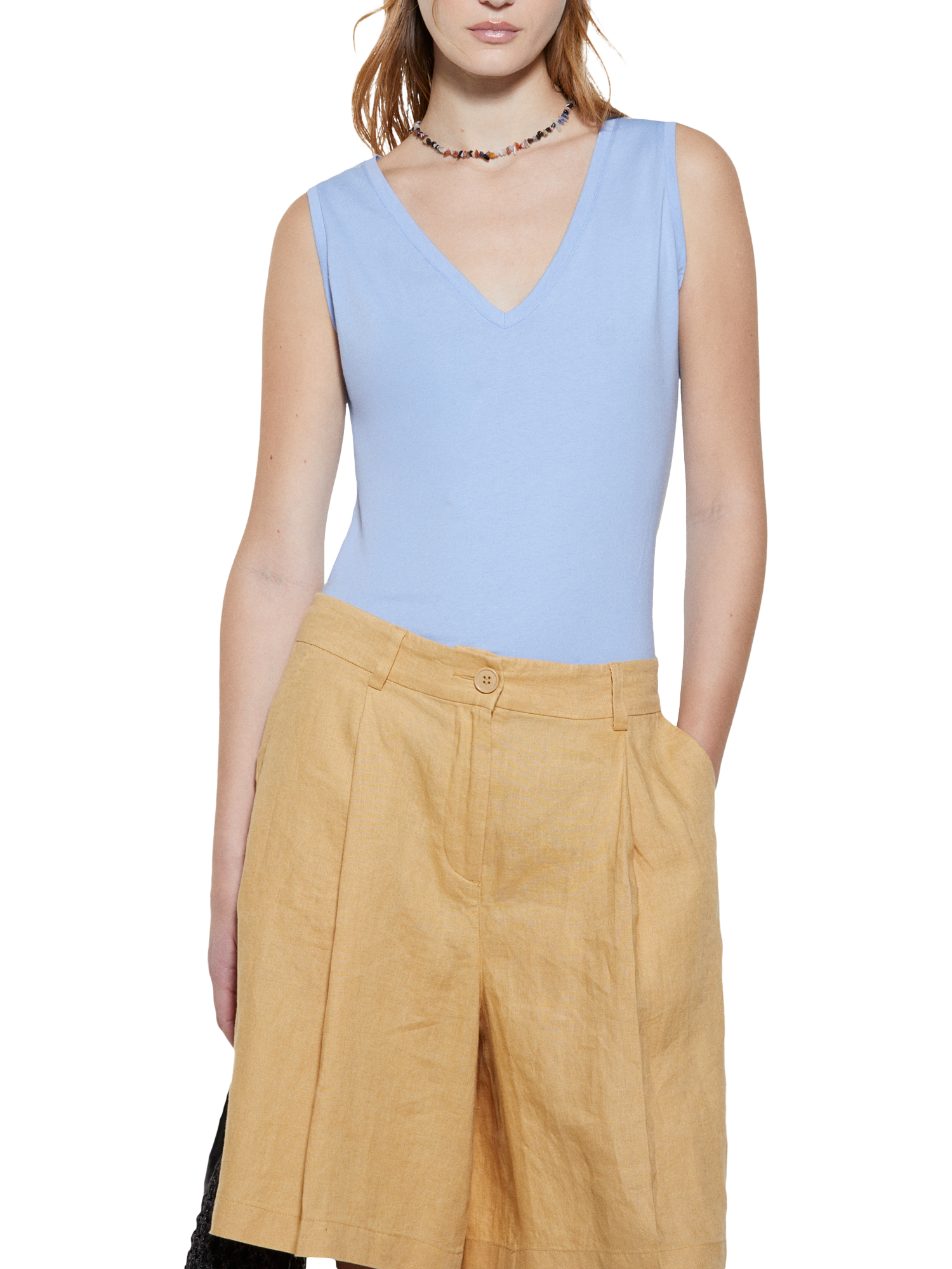 SISLEY V-Neck Tank Top, Light Blue