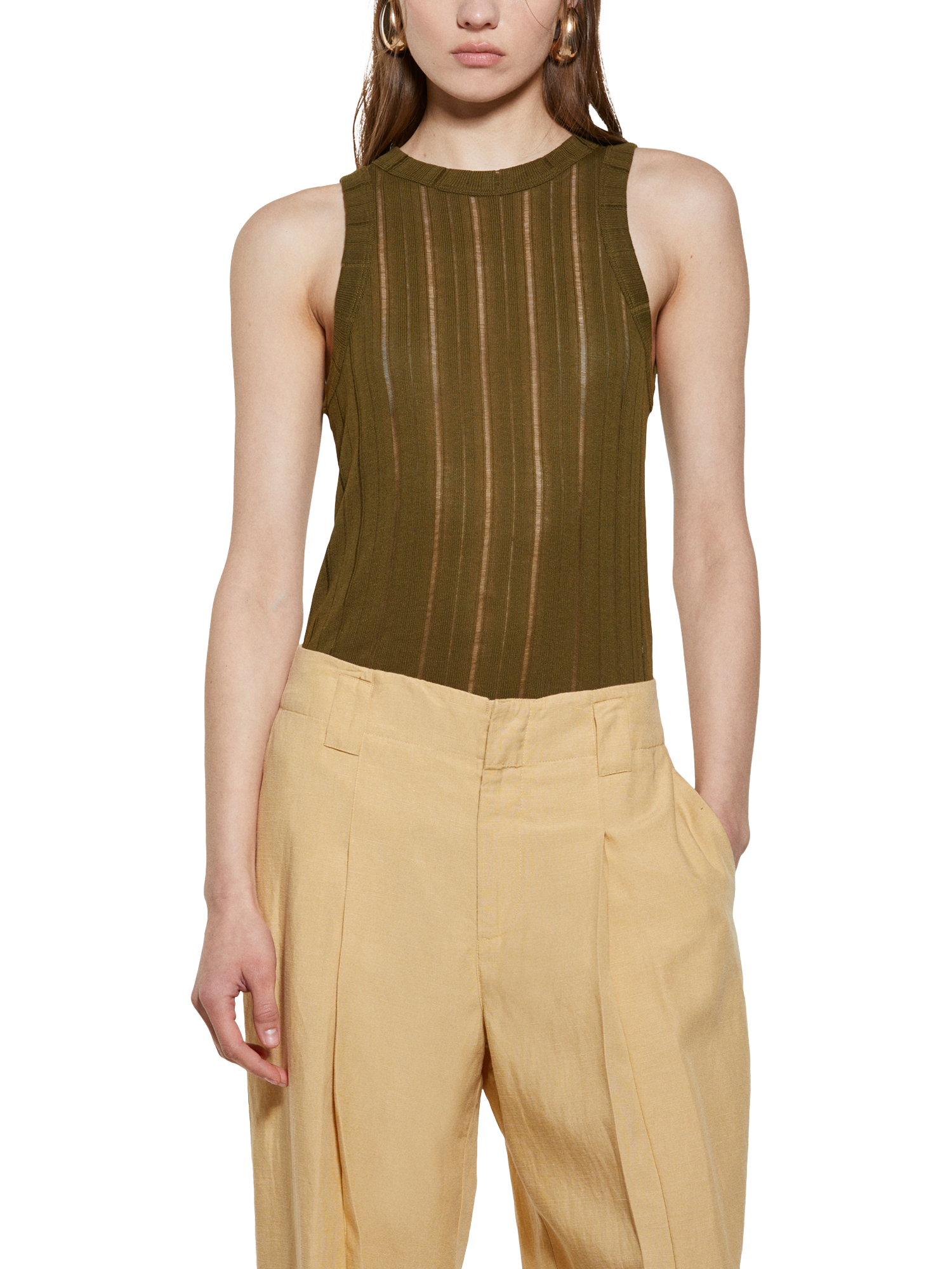 Product image 1 of 5, which shows SISLEY Rib Knit Tank Top, Military Green, XS