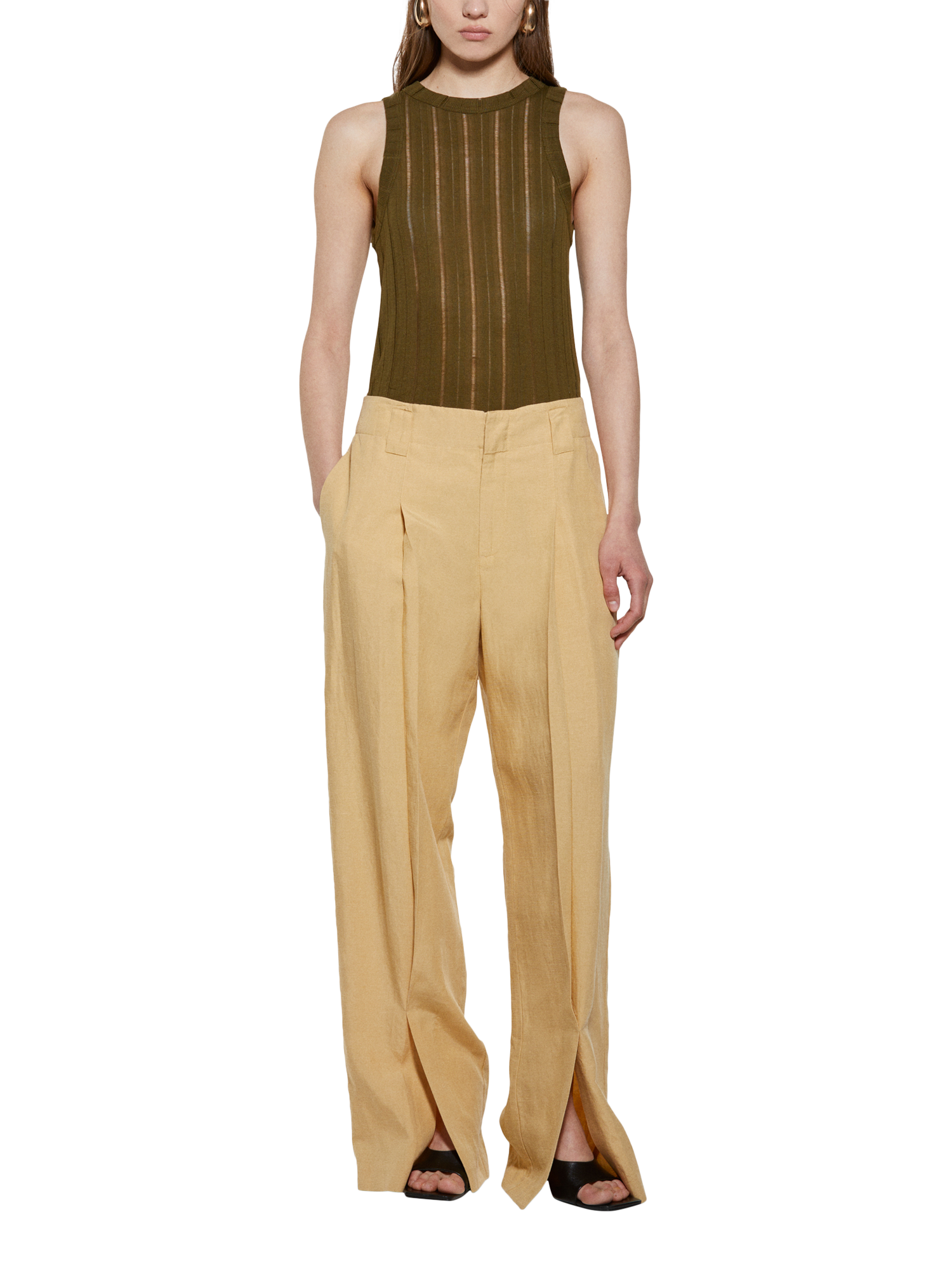 Product image 3 of 5, which shows SISLEY Rib Knit Tank Top, Military Green, XS
